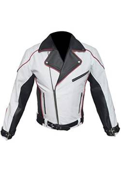 Herren-Jacke aus echtem Leder, Schwarz/Weiß/Rot Gr. L, Weiß und Schwarz mit roter Paspel von Leather Addicts