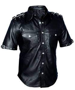 Herren-Leder-Polizei-Uniform, echtes schwarzes Hemd Bluf Schaf, Lamm Gr. M, Schwarz von Leather Addicts