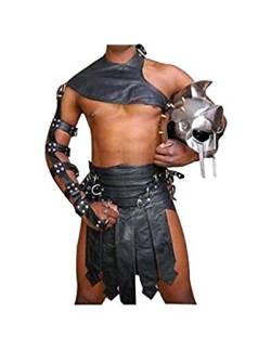 Herren Römischer Gladiator Kilt-Set LARP, echtes Leder, Schwarz Gr. 34W UK, Schwarz von Leather Addicts