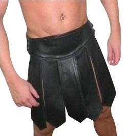 Herren Sexy Echtleder, Gladiator-Kilt Gay Club Wear LARP Gr. 32W x 20L, Schwarz von Leather Addicts