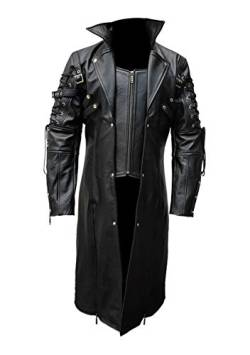 Herren Trenchcoat aus echtem Leder, Gothic, Steampunk, Gothic, Schwarz, Schwarz , XXL von Leather Addicts