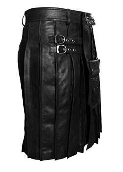 Herrenkilt und Sporran aus echtem Leder, plissiert, Schwarz Gr. 42W x 20L, Schwarz von Leather Addicts