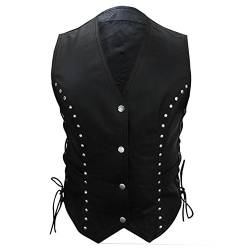 Sexy Damenweste aus echtem Leder, Biker-Stil, Schwarz Gr. Medium, Schwarz von Leather Addicts