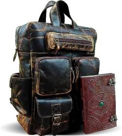 Buffalo Lederrucksack Leder Rucksack Multi Taschen Daypack Travel Laptop Tasche für Männer Frauen von Leather and Stitches