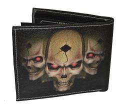 Leatherboss Stilvolle Herren-Geldbörse mit Totenkopf-Druck, mit Geschenkbox, mehrfarbig, 4.5" X 3.5", Faltbare Brieftasche von LeatherBoss