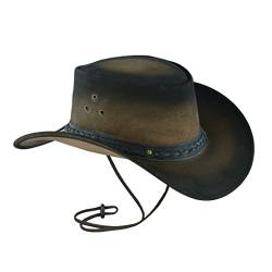 Leatherick Australian Cowboy Unisex Western-Stil zweifarbig Schwarz Braun Outback Echtes australisches Leder Buschhut (as3, Alpha, xx_l, 2XL) von Leatherick