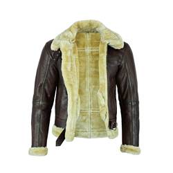 Leatherick B3 Herren Braune Lederjacke Fliegerjacke aus Schaffell aus echtem Leder Pilotenjacke, dunkelbraun (L) von Leatherick