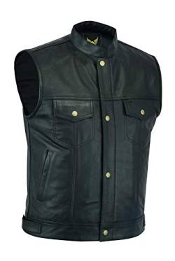 Leatherick Herren Biker Weste aus echtem Leder mit offenen Knöpfen für Reiten und modische Weste (2XL - EUR60) von Leatherick