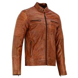 Leatherick Herren-Bikerjacke aus echtem Leder im Distressed-Look, Hellbraun, Distress Brown (DE/NL/SE/PL, Alphanumerisch, M, Regular, Regular) von Leatherick