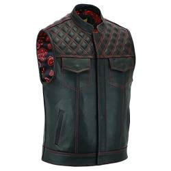 Leatherick Herren Groove Club Premium Rindsleder Motorrad Leder Weste Schwarz (4XL) von Leatherick