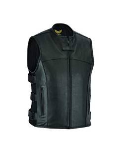 Leatherick Herren Motorrad Swat Stil taktisch Leder Weste Motorradfahrer Weste schwarz 5XL von Leatherick