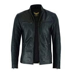 Leatherick Herren Premium Nappa Schafsleder Cafe Racer Schwarze Bikerjacke (DE/NL/SE/PL, Alphanumerisch, 3XL, Regular, Regular, Jacket Black Hooper Style) von Leatherick