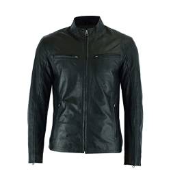 Leatherick Herren Premium Nappa Schafsleder Cafe Racer Schwarze Bikerjacke (M) von Leatherick