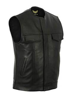 Leatherick Herren SOA Anarchy Collarless Echtes Echtes Leder Biker Weste Schwarz - M50 von Leatherick