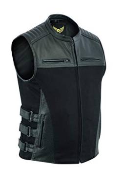 Leatherick Herren SWAT taktisch stil Denim und oben korn büffel Leder motorradfahrer Weste mit tief taschen und perforiert tasche Panels schwarz 3XL von Leatherick