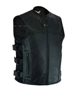 Leatherick Herren SWAT taktisch stil oben korn motorradfahrer Leder Weste mit tief taschen und Perforation auf tasche Panels schwarz 3XL von Leatherick