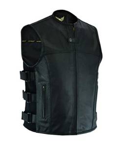Leatherick Herren SWAT taktisch stil oben korn motorradfahrer Leder Weste mit tief taschen und Perforation auf tasche Panels schwarz XL von Leatherick