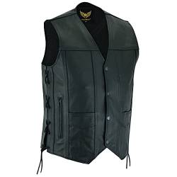 Leatherick Herren Top-Grain Rindsleder Weste aus echtem Leder Schwarz Klassische Weste mit seitlichen Schnürsenkeln und verdeckten Tragetaschen - Schwarz - 3XL von Leatherick