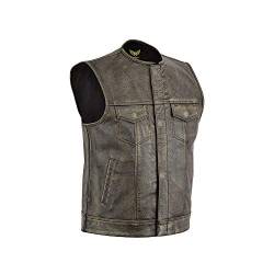 Leatherick Herren Vintage Braun Biker Leder Weste kragenlosen Stil ausgezeichneten Look (2XL- EUR60) von Leatherick