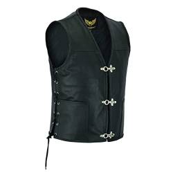 Leatherick Herren geflochtene fischhaken schnalle echtes Leder motorrad weste mit verstellbaren seiten schnürsenkel schwarz (4XL) von Leatherick