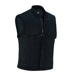 Leatherick SOA Körperwärmer-Jeansweste für Herren – Motorrad-Biker-Club-Jeansweste mit gestepptem Futter und mehreren Taschen, schwarz (DE/NL/SE/PL, Alphanumerisch, 5XL, Regular, Regular) von Leatherick