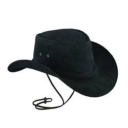 Leatherick Wasserdichter Cowboyhut Echtes Wildleder Schwarz & Dunkelbraun Aussie Style Western Outback Leder Bush Hut (M, Schwarz) von Leatherick