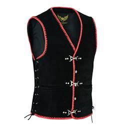 Leatherick aus echtem Wildleder Lederweste Herren rot geflochtene klassische schwarze Weste mit Angelhaken und seitlichen Schnürsenkeln (5XL) von Leatherick