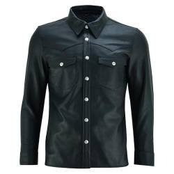Schwarzes Lederhemd für Herren (L) von Leatherick