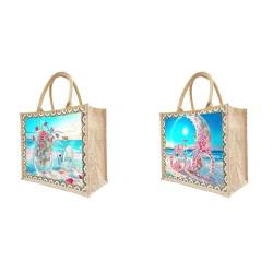 Lebartm 2Stück DIY Diamant Malerei Tragetaschen Kreative Handtasche 2Stück Canvas Muster Wiederverwendbare Einkaufstasche Handgemachte Einkaufstaschen für Frauen Mädchen von Lebartm