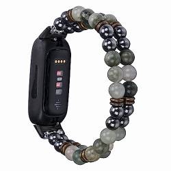 Lebensstyle Uhrenarmband Armband für Fitbit Inspire 3 aus Naturstein Elastischer Bänder Ersatzband Armbänder Smartwatch Zubehör Damen,Herren(Gray-Black) von Lebensstyle
