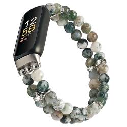 Lebensstyle Uhrenarmband Armband für Fitbit Inspire 3 aus Naturstein Elastischer Bänder Ersatzband Armbänder Smartwatch Zubehör Damen,Herren(Green) von Lebensstyle
