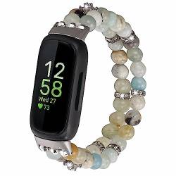 Lebensstyle Uhrenarmband Armband für Fitbit Inspire 3 aus Naturstein Elastischer Bänder Ersatzband Armbänder Smartwatch Zubehör Damen,Herren(Light Blue) von Lebensstyle