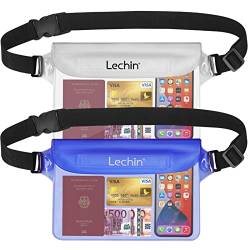 Lechin 2 Stück transparent wasserdichte Beutel mit verstellbarem wasserdichte Tasche,IP68 wasserdichte Handyhülle wasserfeste Bauchtasche für Strand,Wassersport, Schwimmen, Boot, Fahren (Blau+Weiß) von Lechin