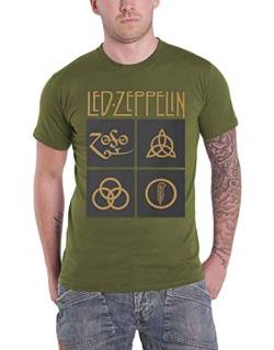 Led Zeppelin Green Symbols Männer T-Shirt Oliv XXL 100% Baumwolle Band-Merch, Bands von Led Zeppelin