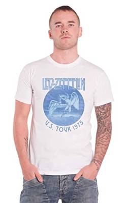 Led Zeppelin Tour 75 Männer T-Shirt weiß XXL 100% Baumwolle Band-Merch, Bands von Led Zeppelin