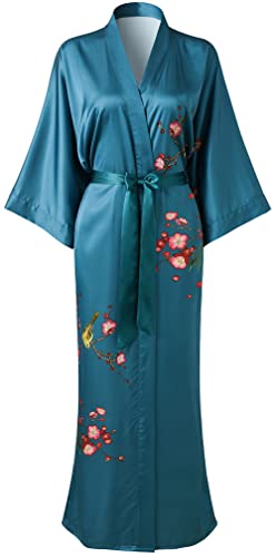 Ledamon Damen-Kimono-Bademantel, lang, für Damen, mit Blumenmuster, Dunkelgrün, Einheitsgröße von Ledamon