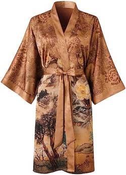 Ledamon Damen Kimono Kurz Robe - Klassischer Floral Bademantel Nachthemd (Champagnerfarben) von Ledamon
