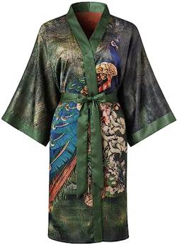Ledamon Damen Kimono Kurz Robe - Klassischer Floral Bademantel Nachthemd (Grasgrün) von Ledamon