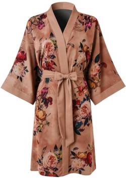 Ledamon Damen Kimono Kurz Robe für Frauen - Pocket Floral Bademantel Nachthemd (Champagner) von Ledamon