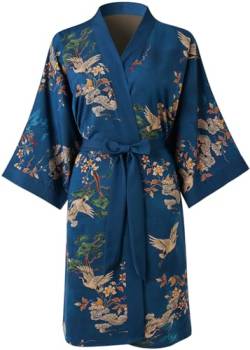 Ledamon Damen Kimono Kurz Robe für Frauen - Pocket Floral Bademantel Nachthemd (Dunkelblau) von Ledamon