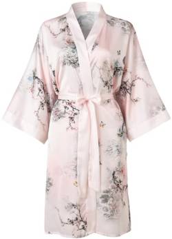 Ledamon Damen Kimono Kurz Robe für Frauen - Pocket Floral Bademantel Nachthemd (Helles Pink) von Ledamon