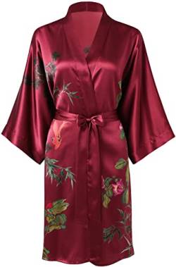 Ledamon Damen Kimono Kurzer Bademantel aus 100% Seide (Dunkelrot) von Ledamon