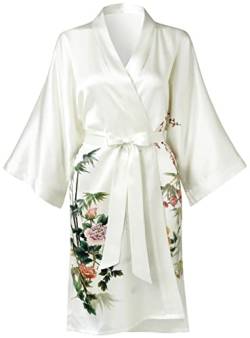 Ledamon Damen Kimono Kurzer Bademantel aus 100% Seide (Elfenbein-a) von Ledamon