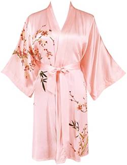 Ledamon Damen Kimono Kurzer Bademantel aus 100% Seide (Hellrosa) von Ledamon