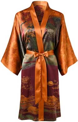 Ledamon Damen Kimono Kurzer Bademantel aus 100% Seide (Landschaft – Goldfarben) von Ledamon