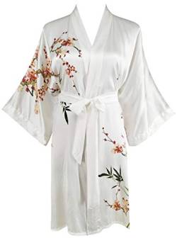 Ledamon Damen Kimono Kurzer Bademantel aus 100% Seide (Weiß) von Ledamon