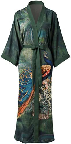 Ledamon Damen Kimono Langer Robe - Klassischer Floral Bademantel Nachthemd (Grasgrün) von Ledamon