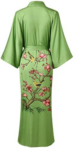 Ledamon Damen Kimono Robe Lang für Frauen - Pocket Floral Bademantel Nachthemd (Fruit Green) von Ledamon