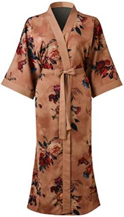 Ledamon Damen Plus Größe Kimono Robe lang für Frauen - Tasche Floral Bademantel Nachthemd (Champagner) von Ledamon