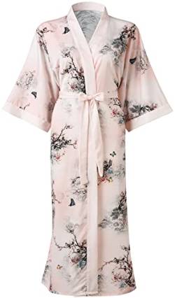 Ledamon Damen Plus Größe Kimono Robe lang für Frauen - Tasche Floral Bademantel Nachthemd (Helles Pink) von Ledamon